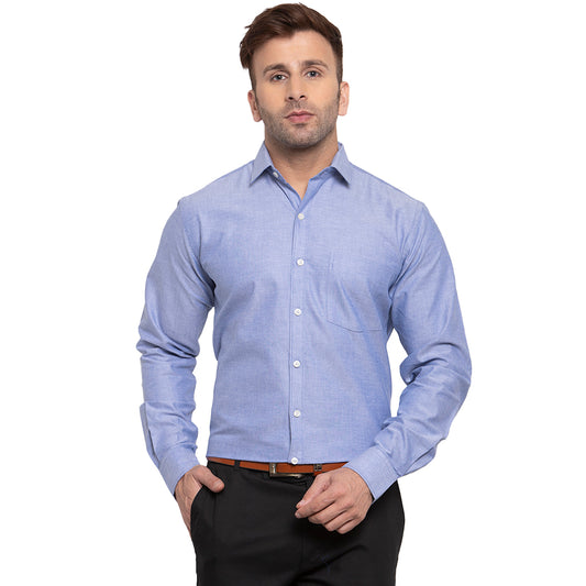 Copperline Men Dark Blue Solid Slim Fit Formal Shirt Copperline