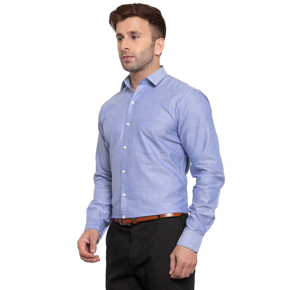 Copperline Men Dark Blue Solid Slim Fit Formal Shirt Copperline