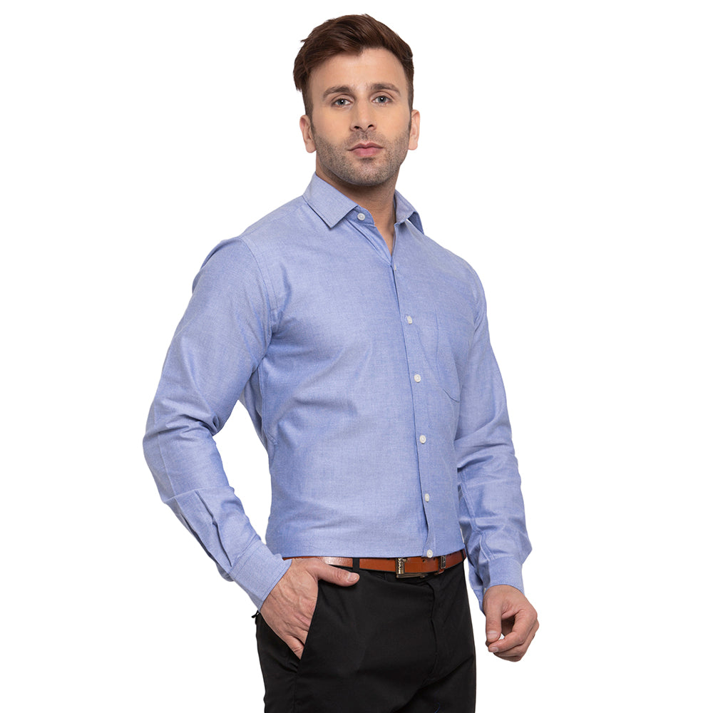 Copperline Men Dark Blue Solid Slim Fit Formal Shirt Copperline