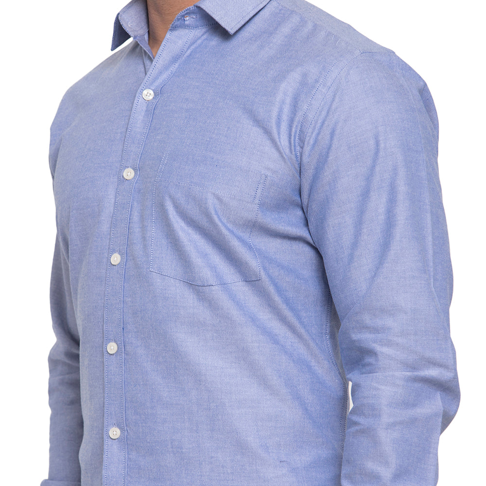 Copperline Men Dark Blue Solid Slim Fit Formal Shirt Copperline