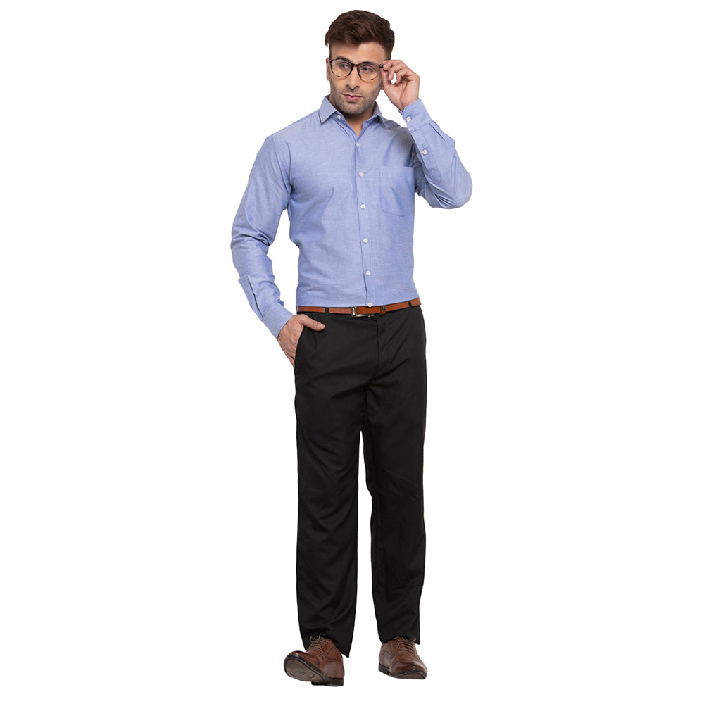 Copperline Men Dark Blue Solid Slim Fit Formal Shirt Copperline