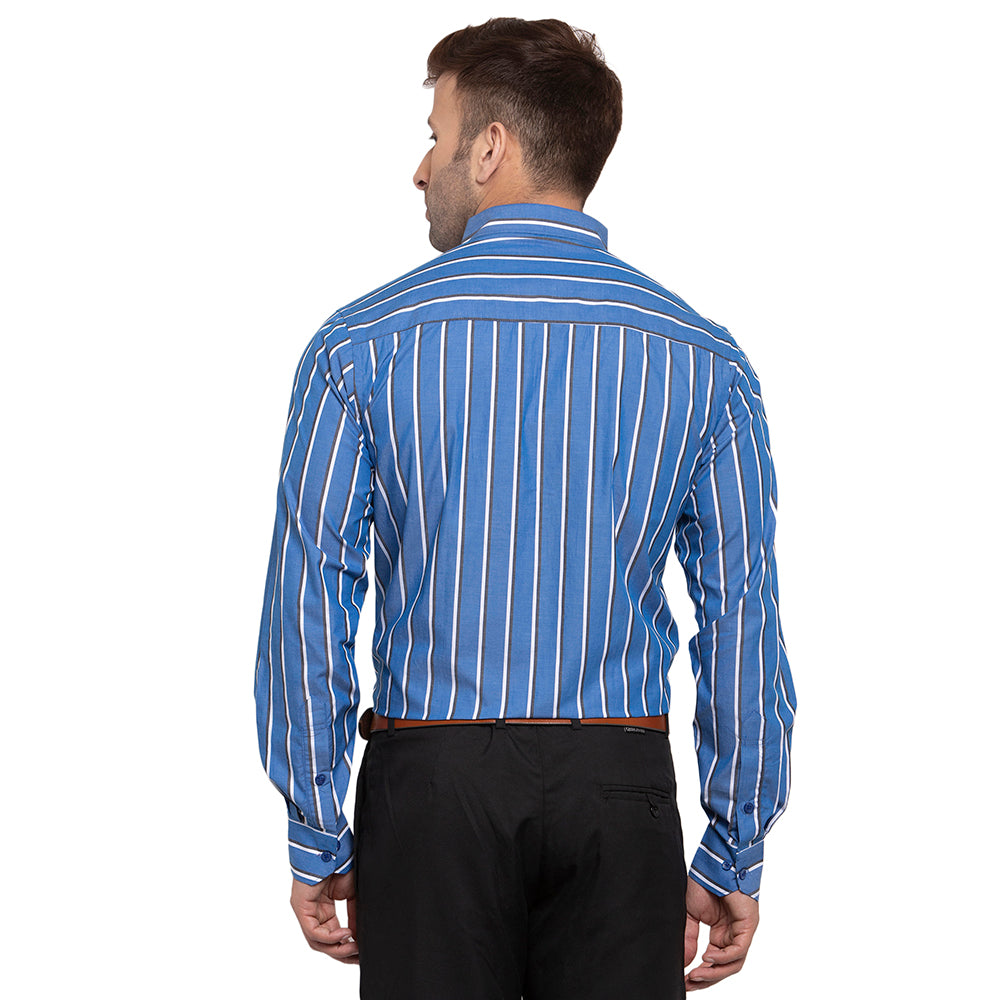 Copperline Men Blue Striped Slim Fit Formal Shirt Copperline