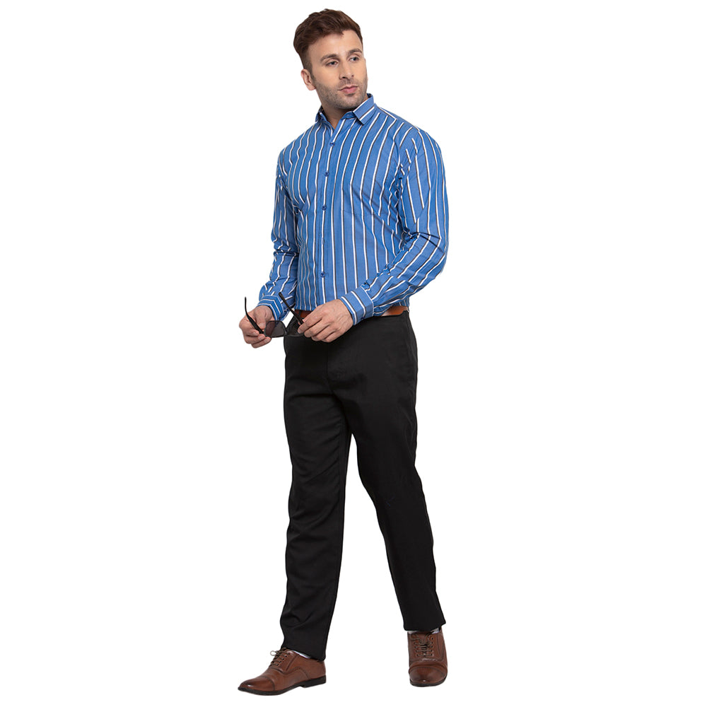 Copperline Men Blue Striped Slim Fit Formal Shirt Copperline