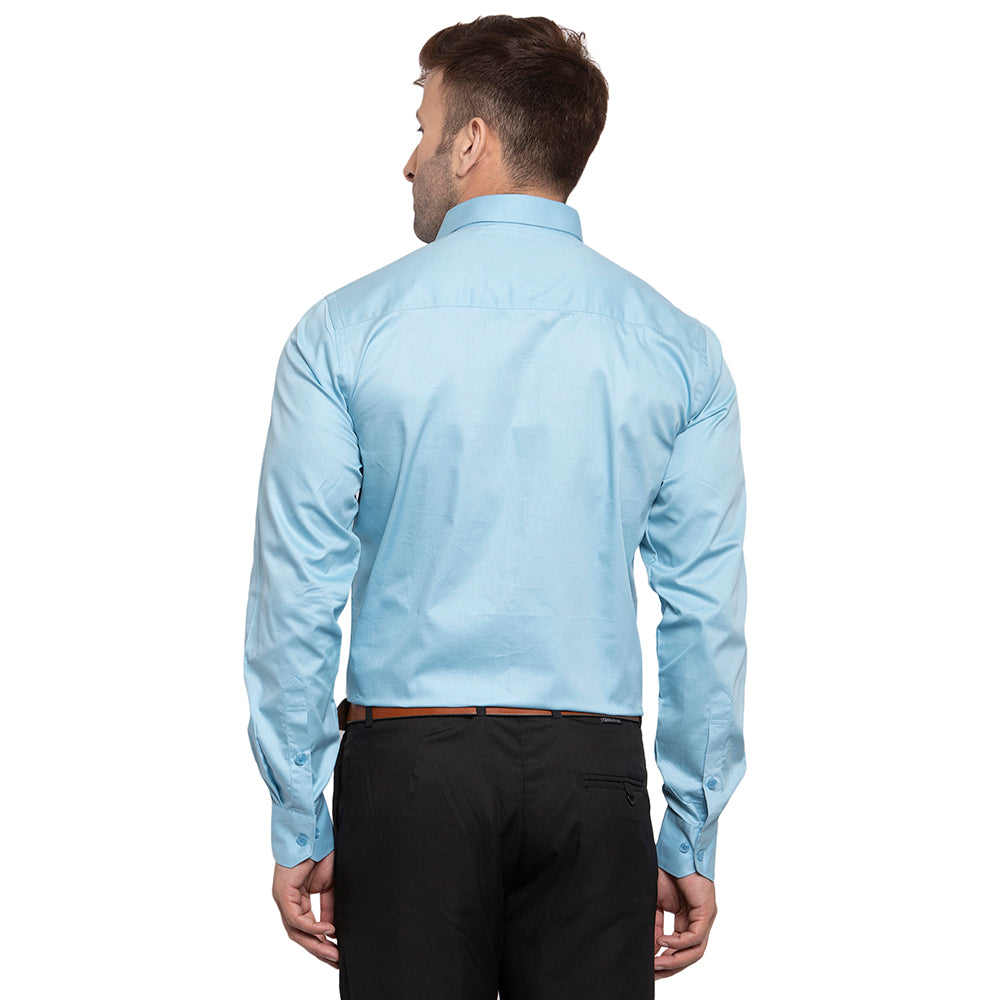 Copperline Men Sky Blue Solid Slim Fit Formal Shirt Copperline