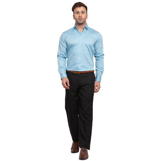 Copperline Men Sky Blue Solid Slim Fit Formal Shirt Copperline