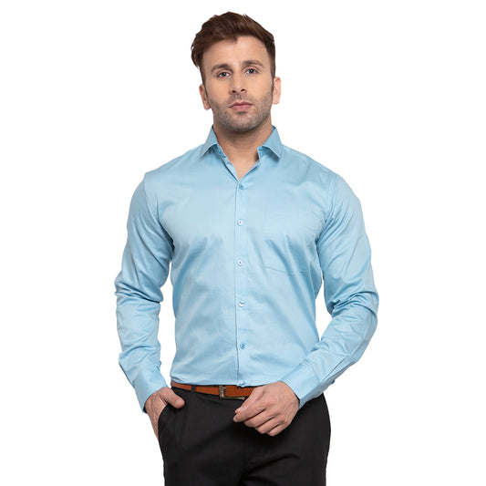 Copperline Men Sky Blue Solid Slim Fit Formal Shirt Copperline