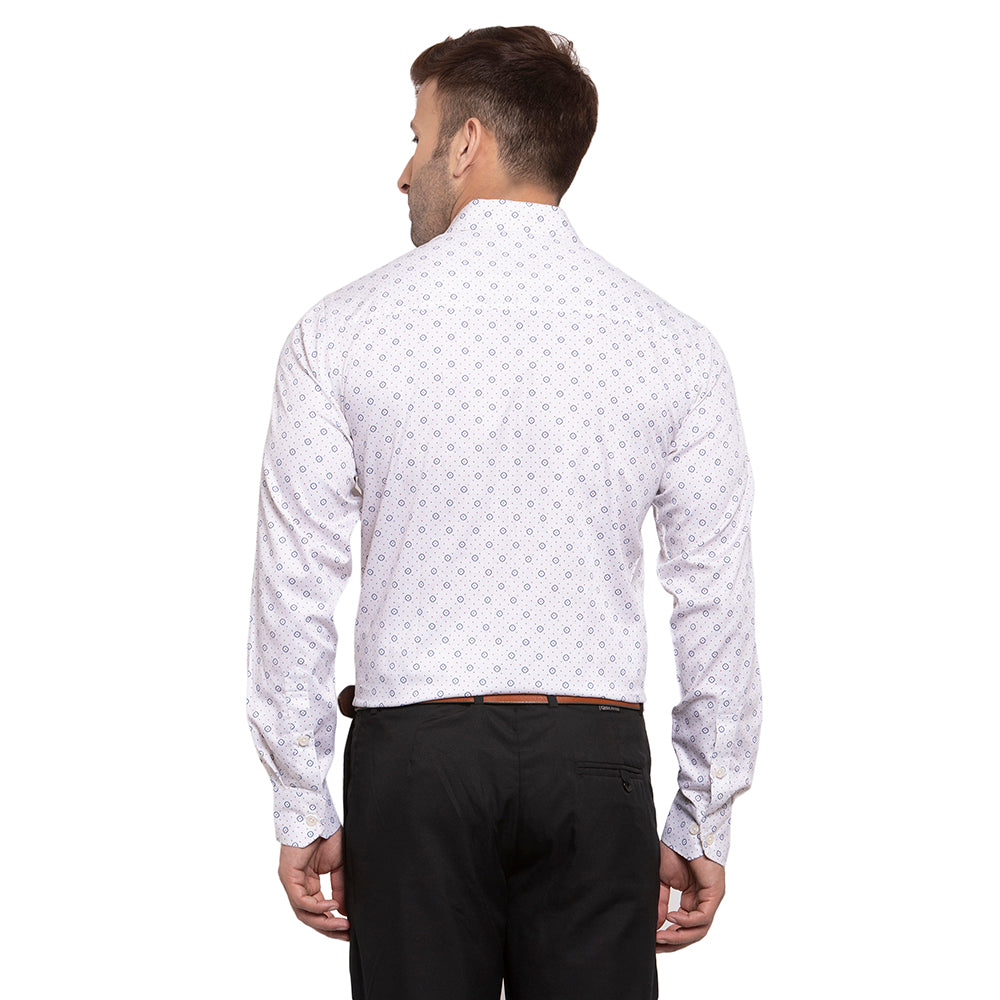 Copperline Beige Blue Printed Slim Fit Formal Shirt Copperline