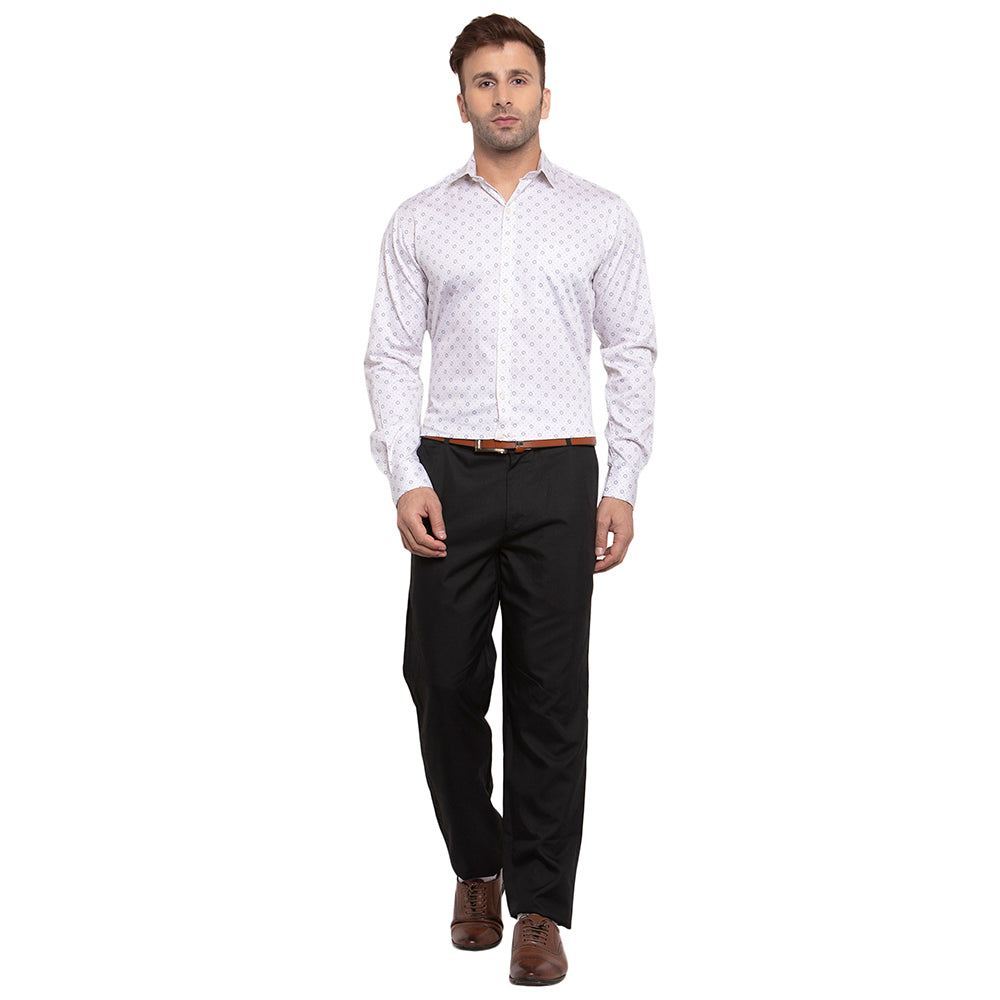 Copperline Beige Blue Printed Slim Fit Formal Shirt Copperline