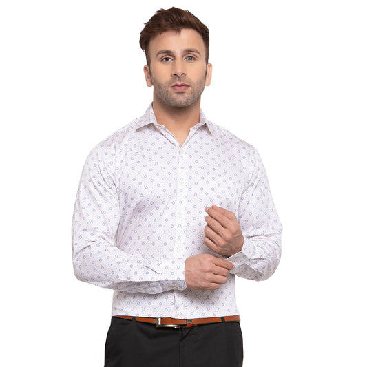 Copperline Beige Blue Printed Slim Fit Formal Shirt Copperline