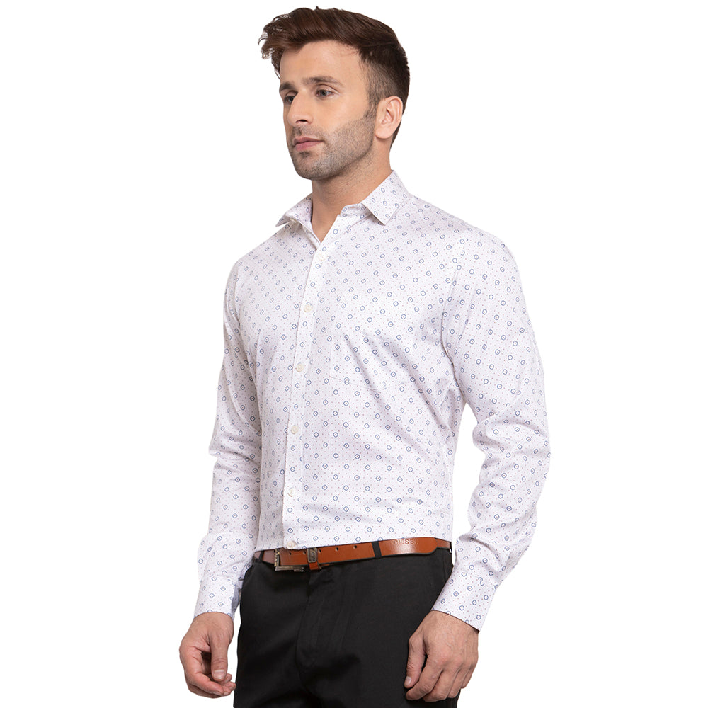 Copperline Beige Blue Printed Slim Fit Formal Shirt Copperline