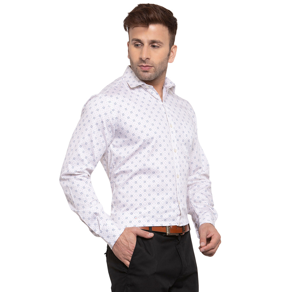 Copperline Beige Blue Printed Slim Fit Formal Shirt Copperline