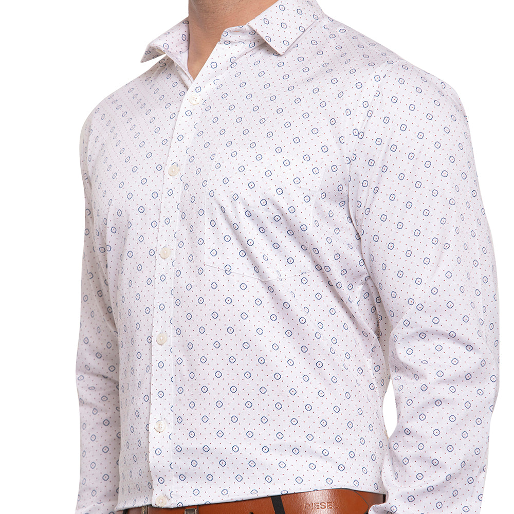 Copperline Beige Blue Printed Slim Fit Formal Shirt Copperline