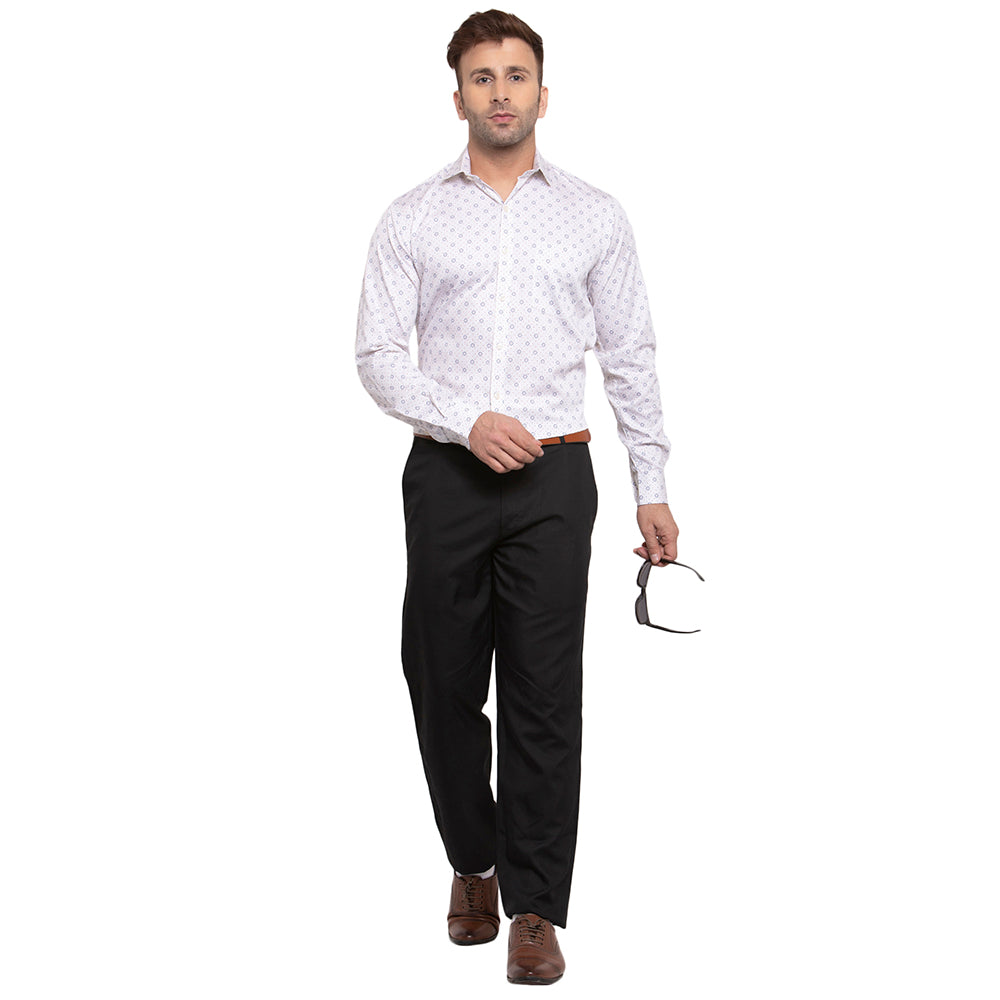 Copperline Beige Blue Printed Slim Fit Formal Shirt Copperline