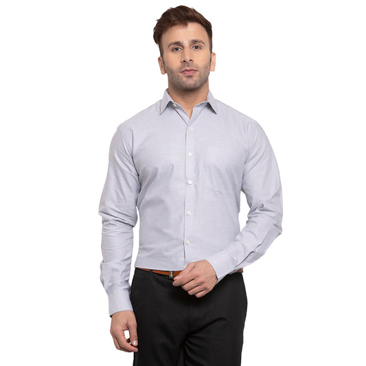 Copperline Men Grey Solid Slim Fit Formal Shirt Copperline