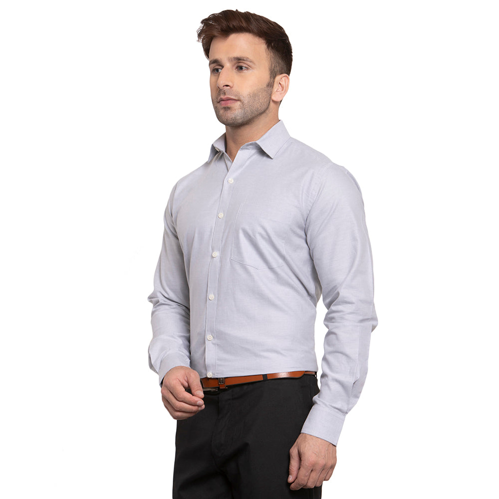 Copperline Men Grey Solid Slim Fit Formal Shirt Copperline