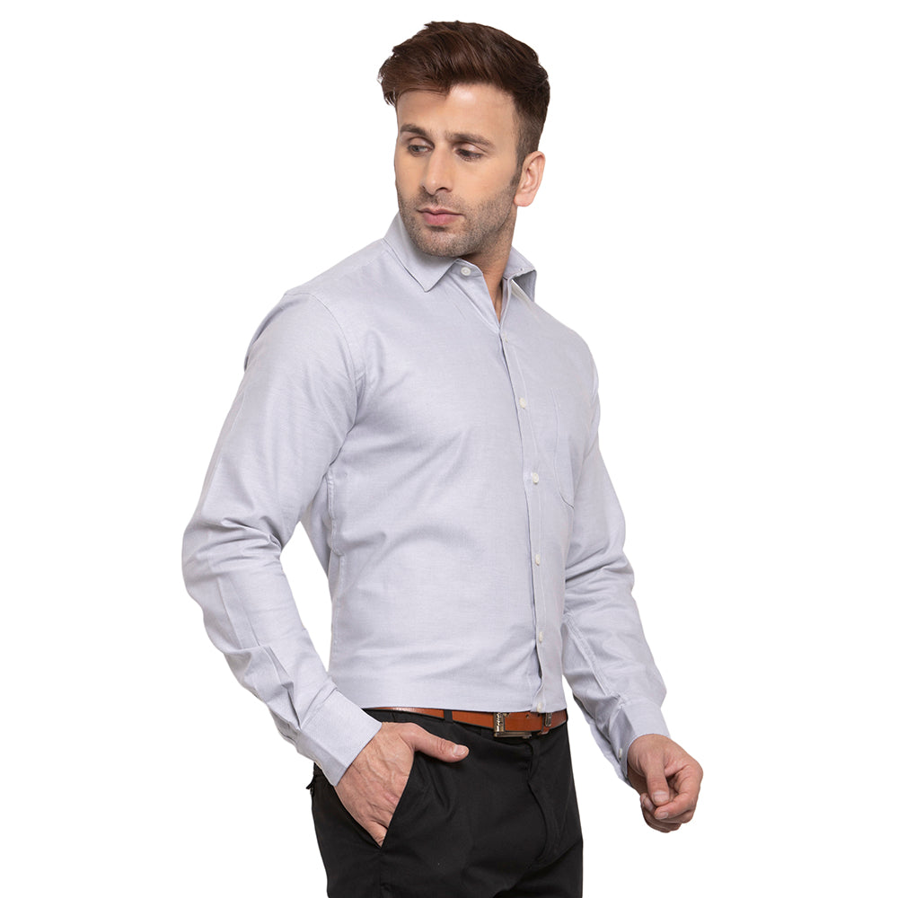 Copperline Men Grey Solid Slim Fit Formal Shirt Copperline