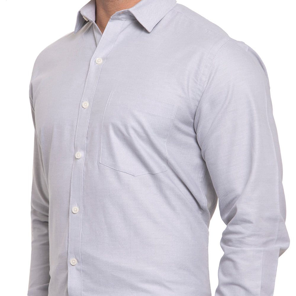 Copperline Men Grey Solid Slim Fit Formal Shirt Copperline
