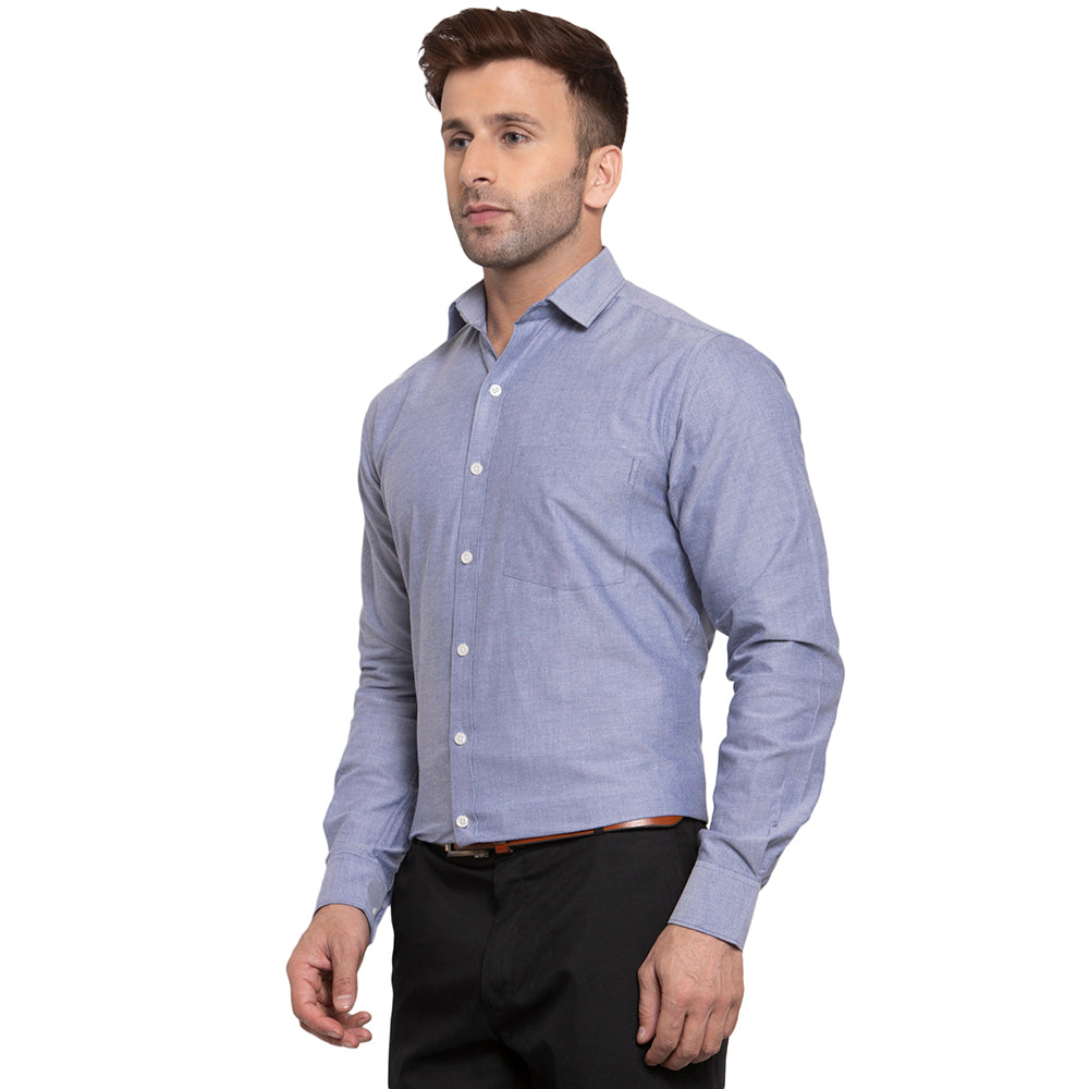 Copperline Men Navy Blue Solid Slim Fit Formal Shirt Copperline