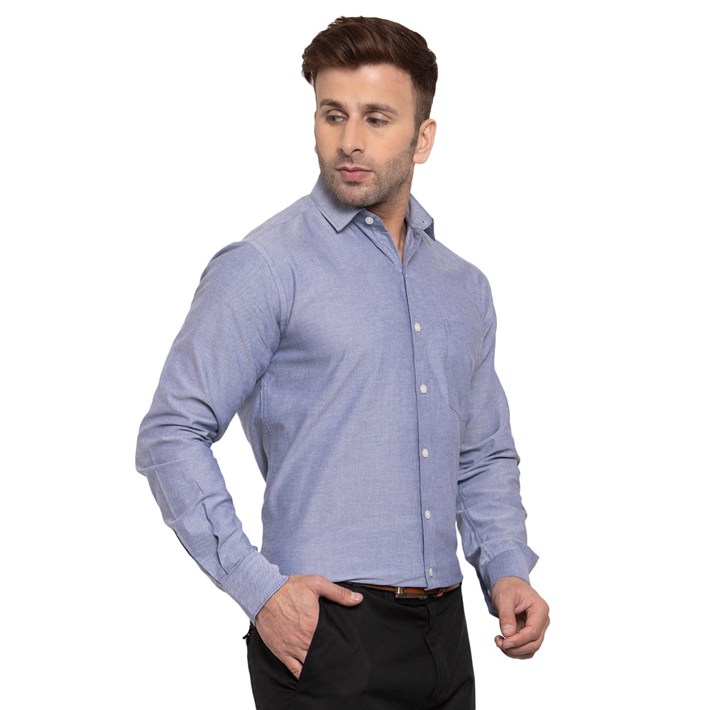 Copperline Men Navy Blue Solid Slim Fit Formal Shirt Copperline