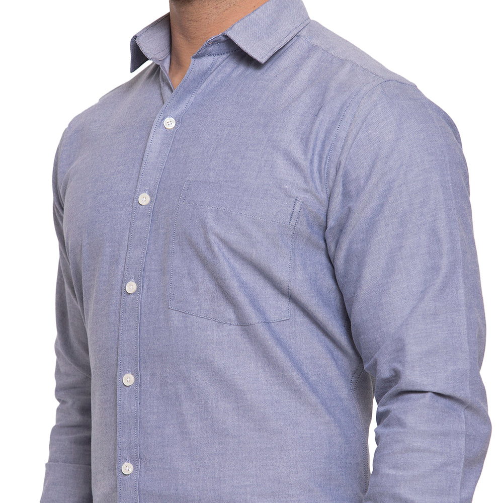 Copperline Men Navy Blue Solid Slim Fit Formal Shirt Copperline