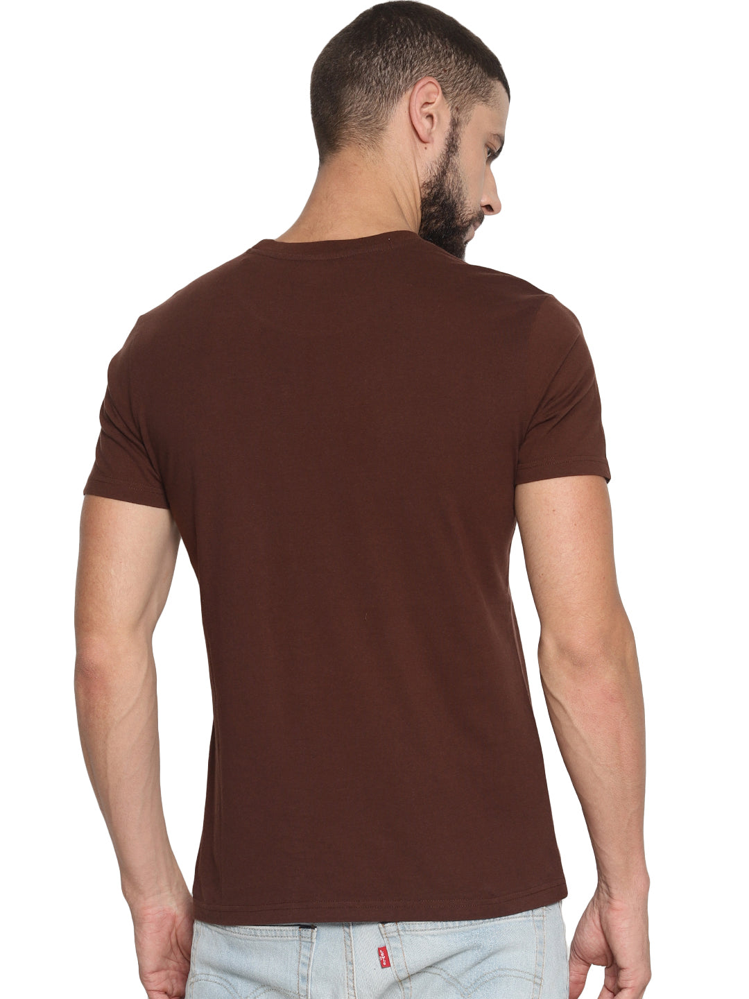 Wolfpack Men Choco Brown Printed Round Neck T-Shirt Wolfpack