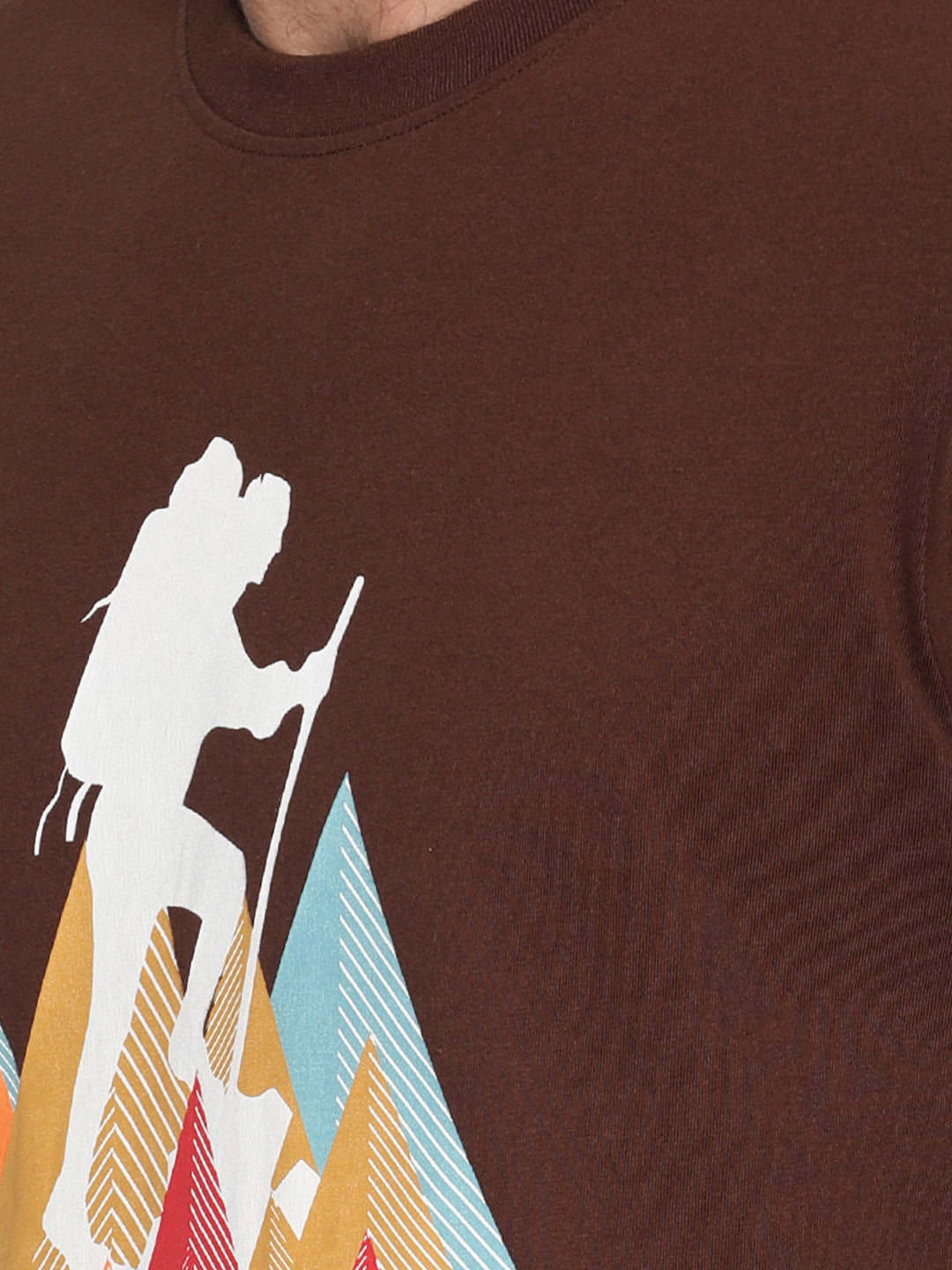Wolfpack Men Choco Brown Printed Round Neck T-Shirt Wolfpack