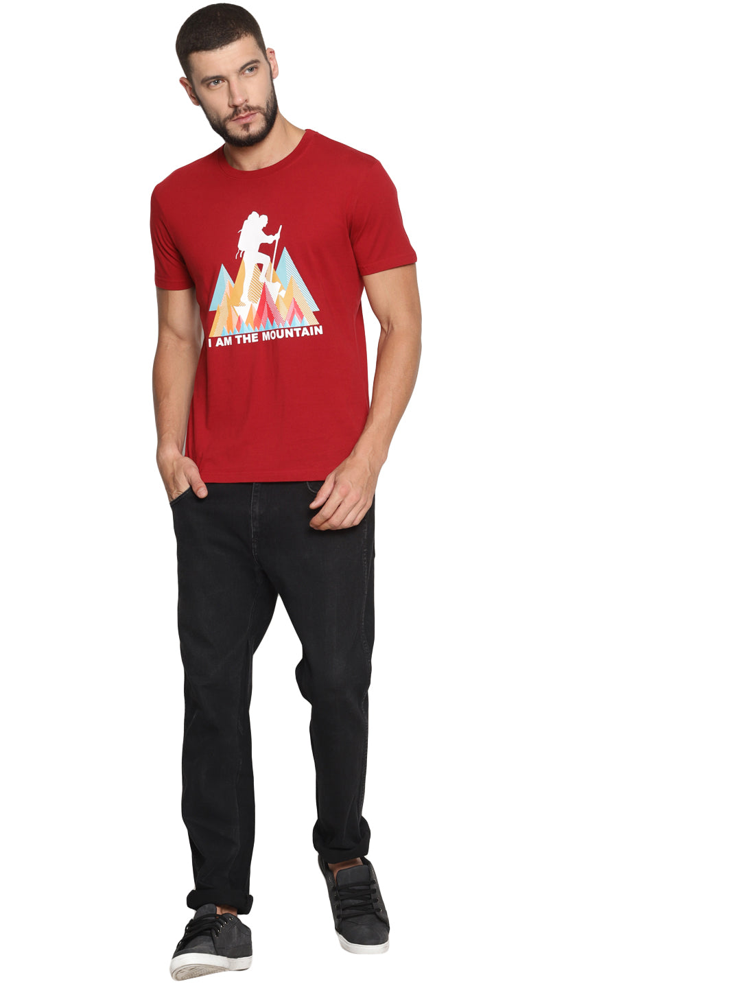 Wolfpack Men Red Printed Round Neck T-Shirt Wolfpack