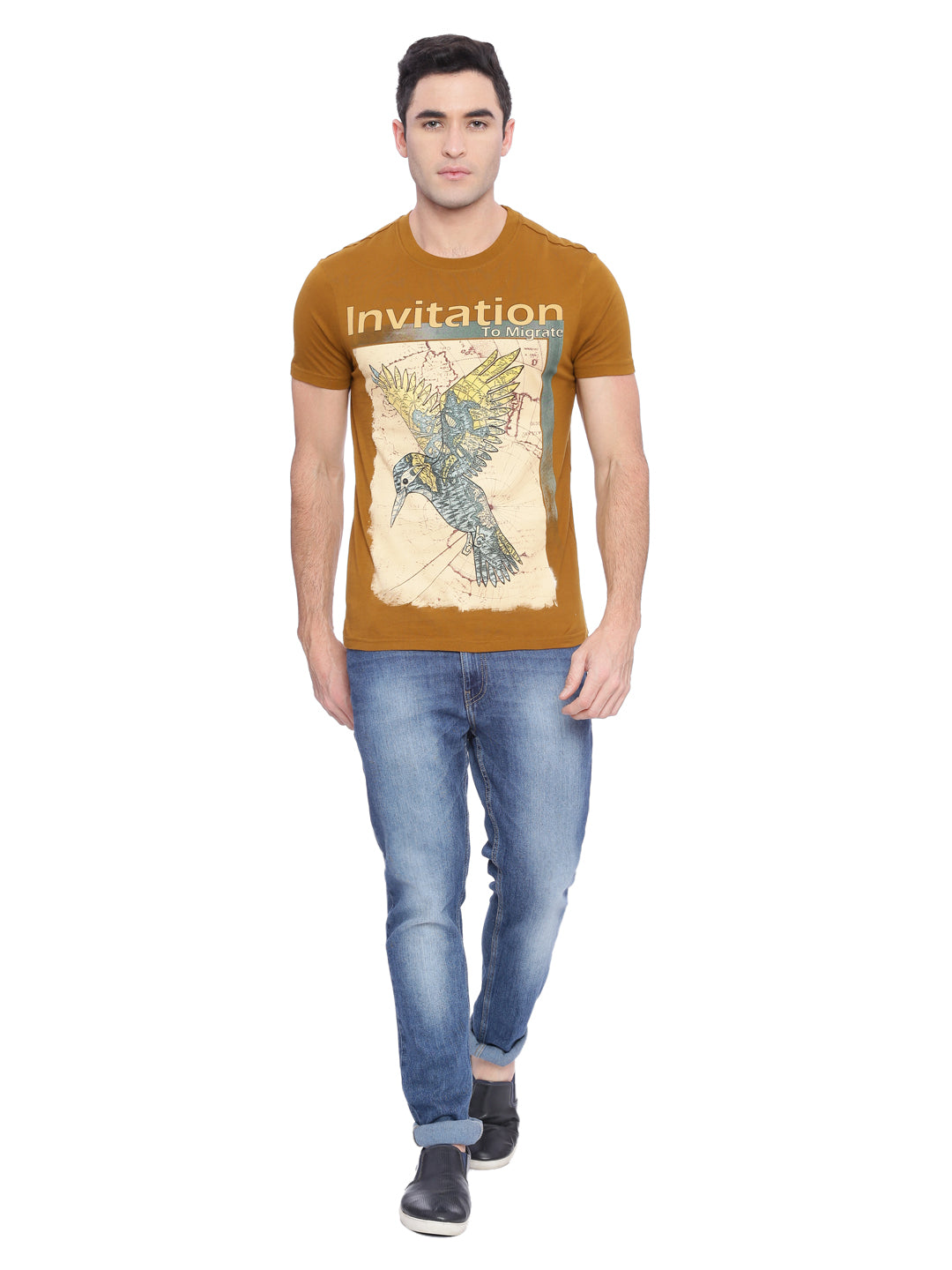 Wolfpack Men Brown Printed T-Shirt Wolfpack
