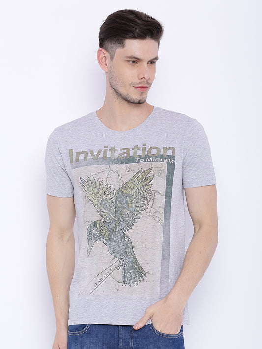 Wolfpack Men Grey Melange Printed T-Shirt Wolfpack