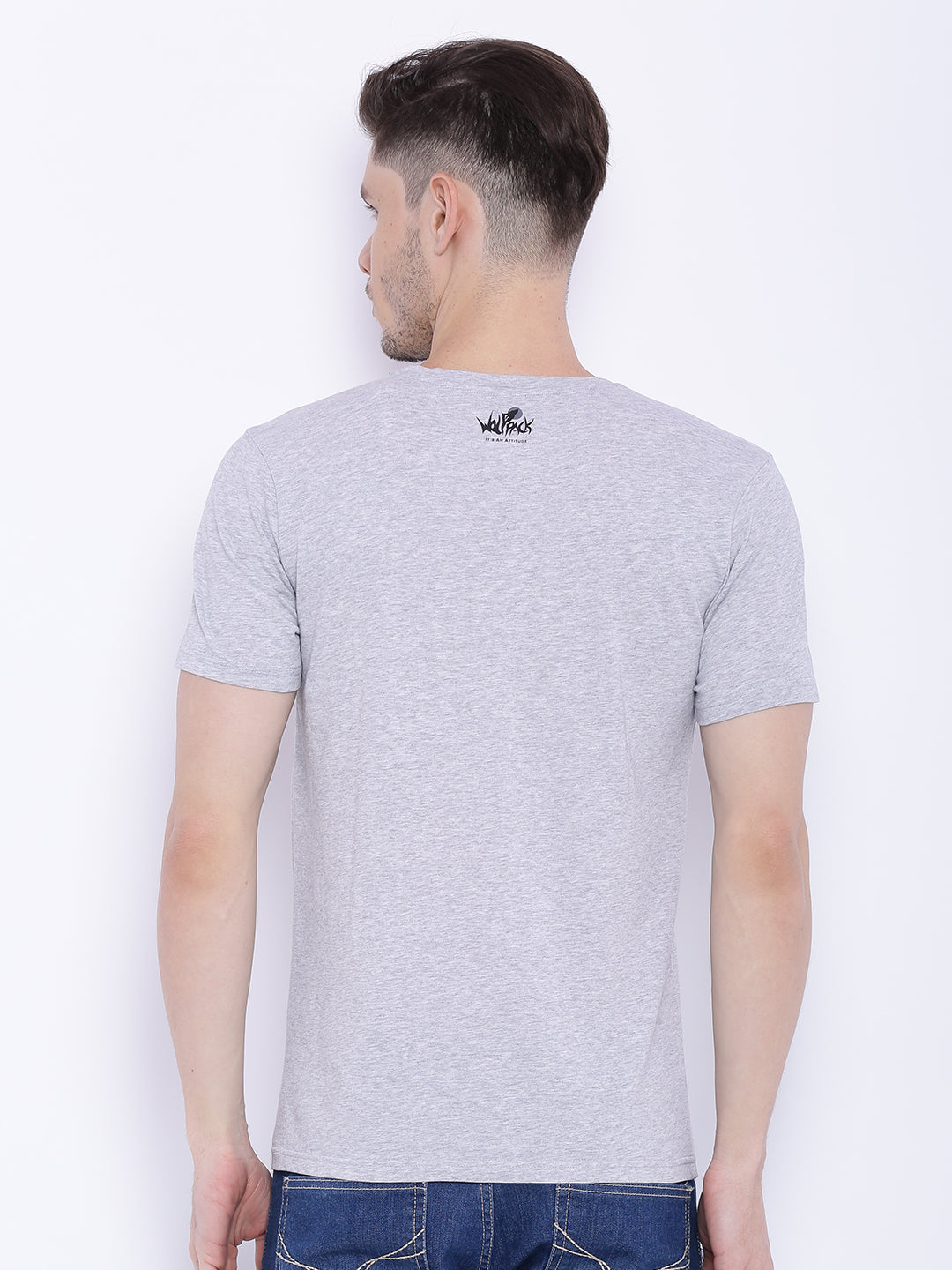 Wolfpack Men Grey Melange Printed T-Shirt Wolfpack