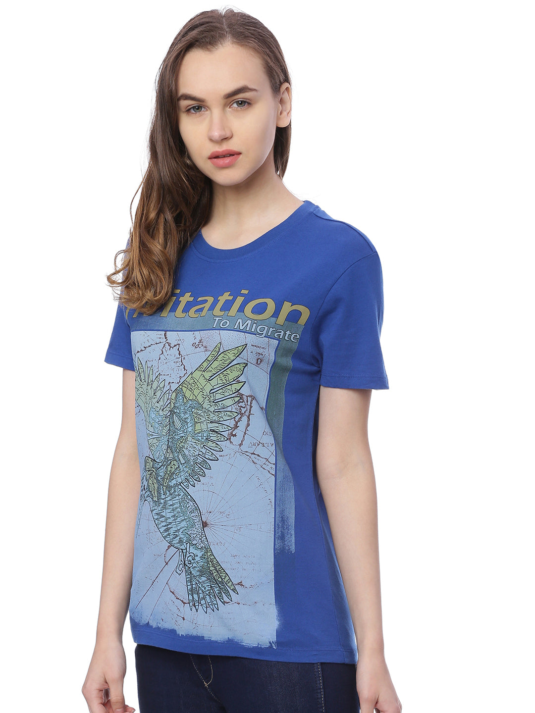 Wolfpack Women Royal Blue Printed T-Shirt Wolfpack