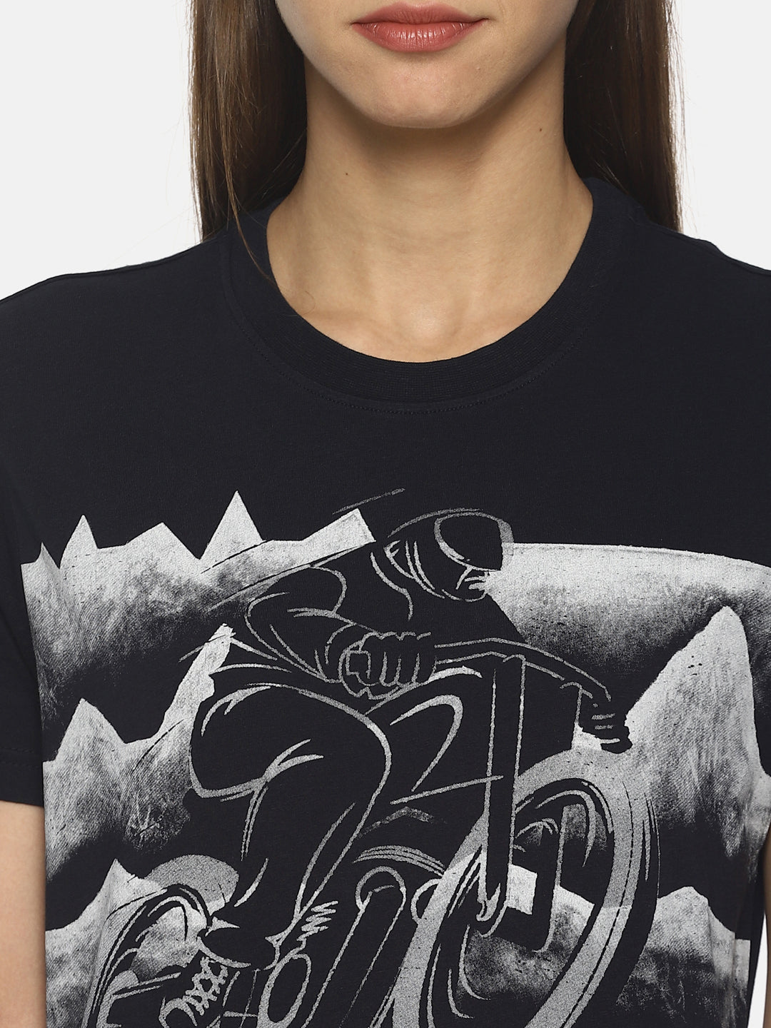 Wolfpack Women Navy Blue Printed Biking T-Shirt Wolfpack