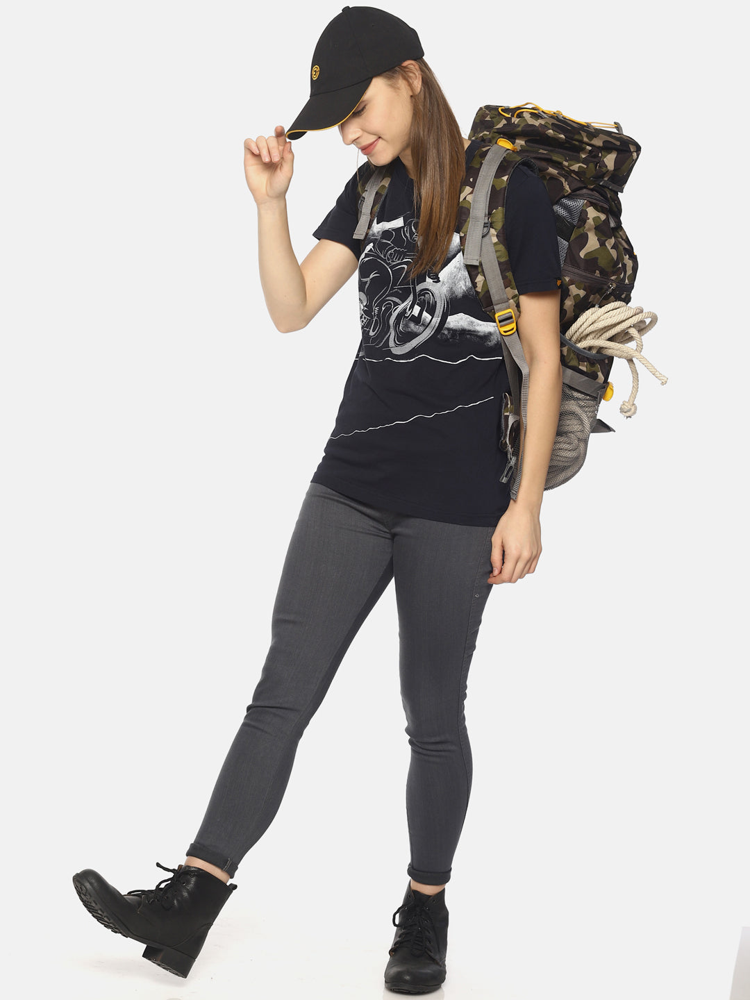 Wolfpack Women Navy Blue Printed Biking T-Shirt Wolfpack
