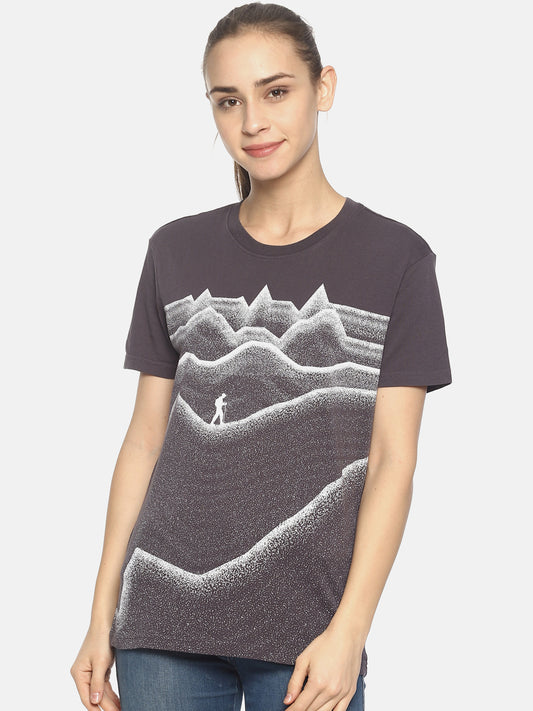 Wolfpack Women Dark Grey Printed T-Shirt Wolfpack