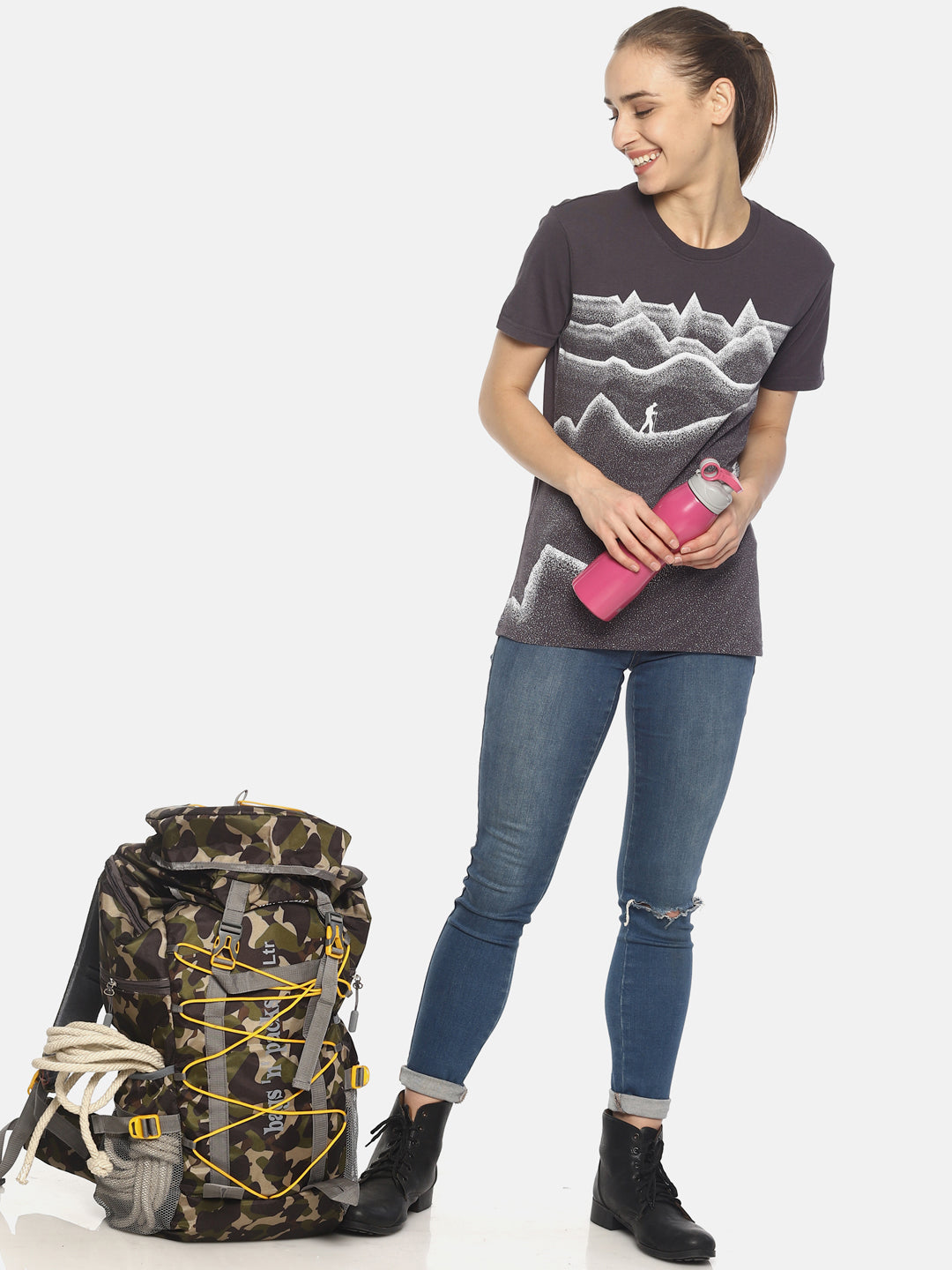 Wolfpack Women Dark Grey Printed T-Shirt Wolfpack
