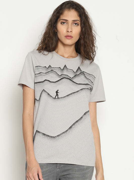Wolfpack Women Light Grey Printed T-Shirt Wolfpack