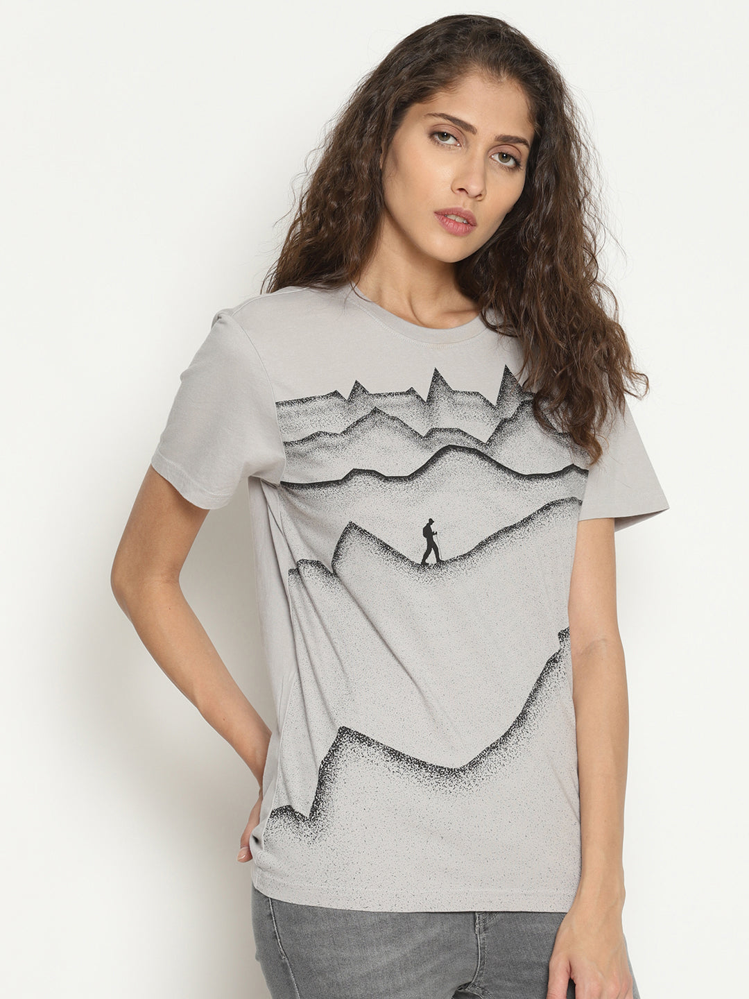 Wolfpack Women Light Grey Printed T-Shirt Wolfpack