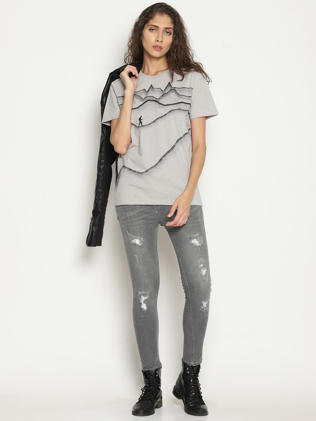 Wolfpack Women Light Grey Printed T-Shirt Wolfpack