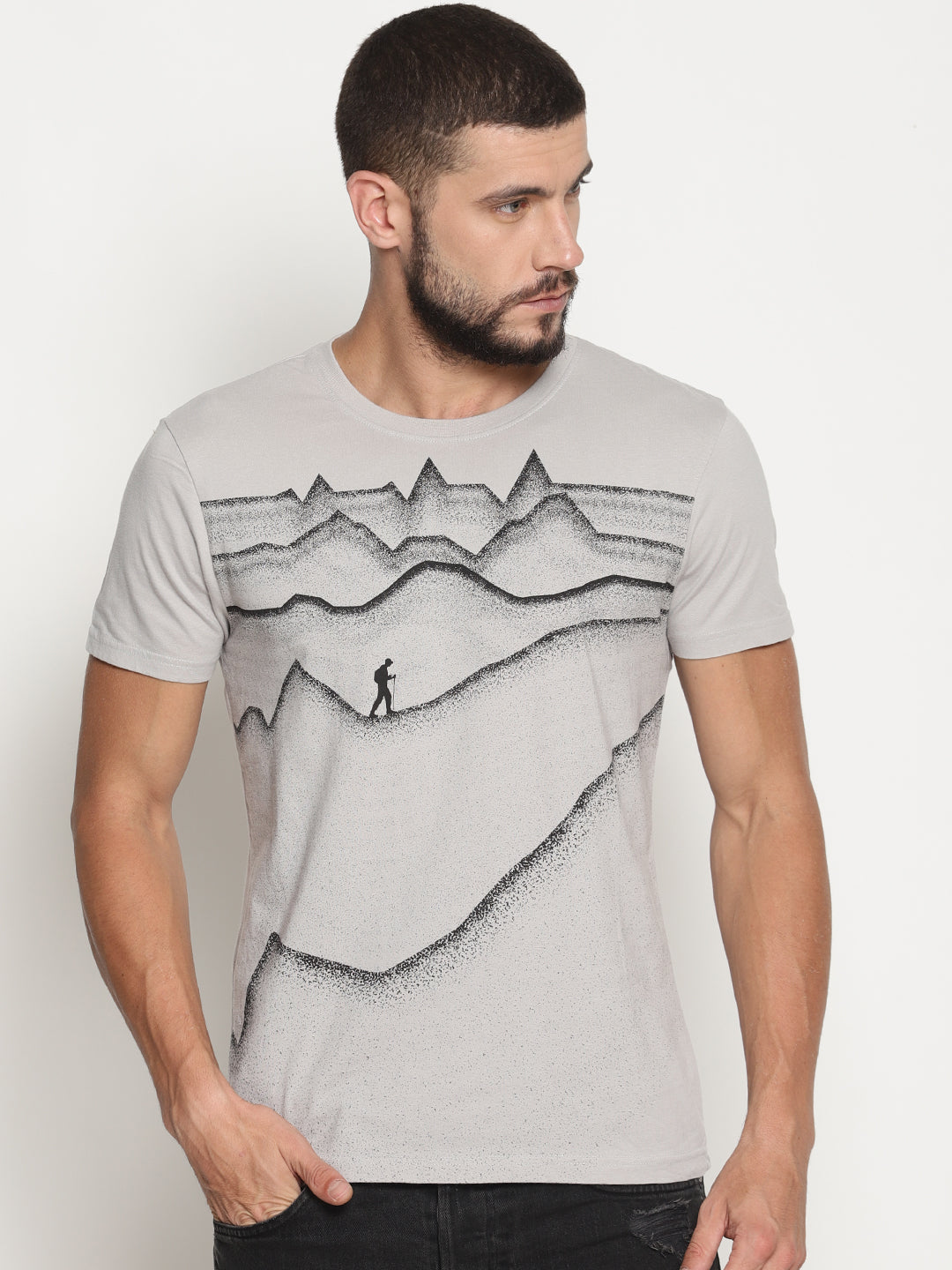 Wolfpack Men Light Grey Printed T-Shirt Wolfpack