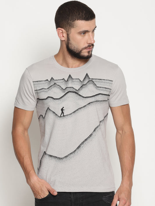 Wolfpack Men Light Grey Printed T-Shirt Wolfpack