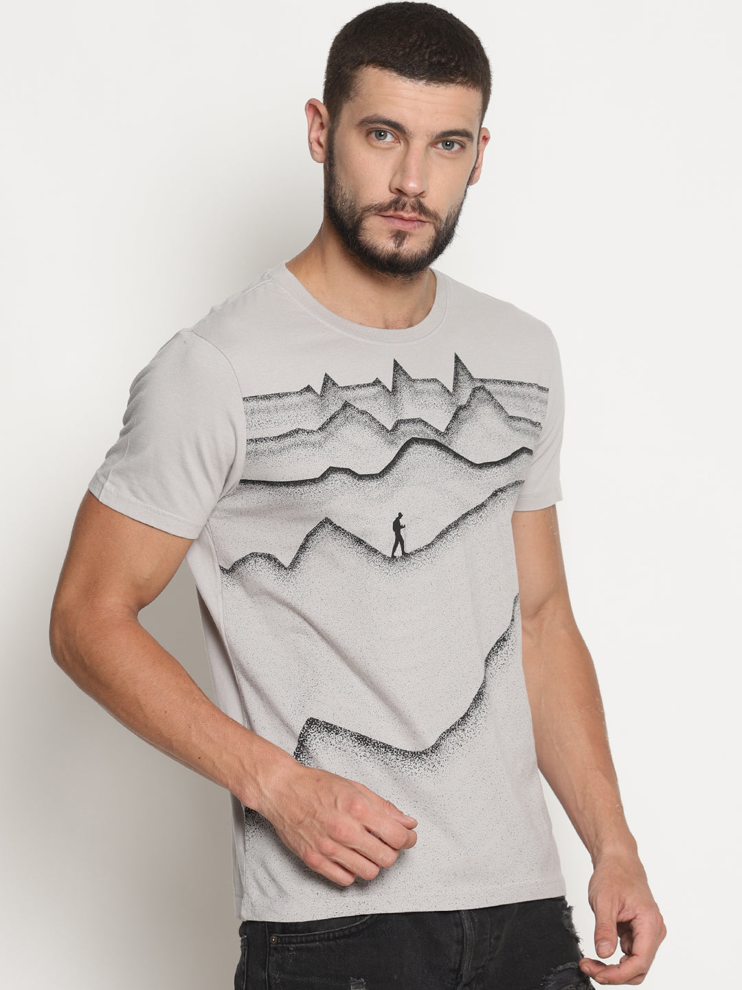 Wolfpack Men Light Grey Printed T-Shirt Wolfpack