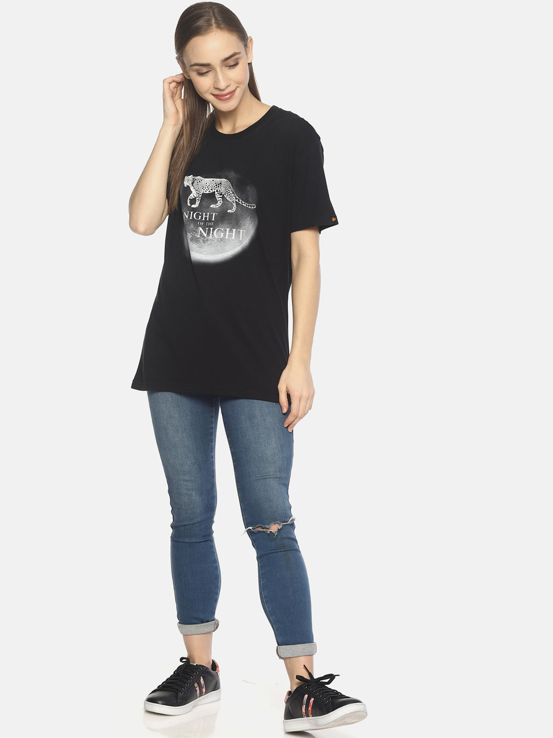 Wolfpack Women Black Printed T-Shirt Wolfpack