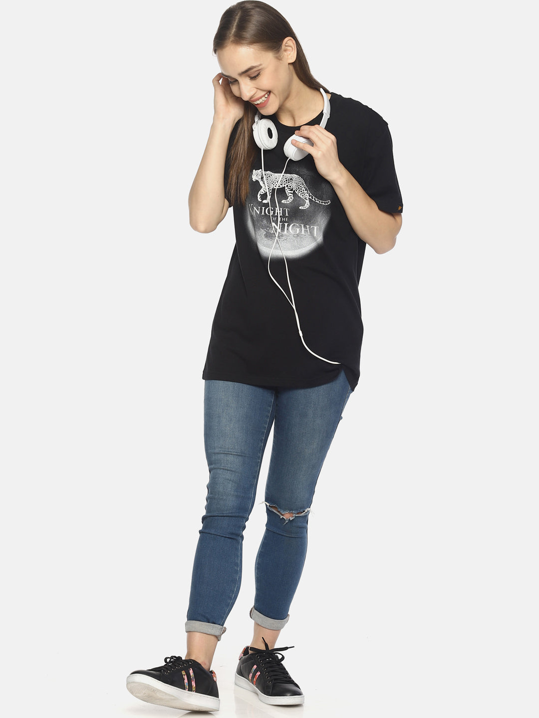 Wolfpack Women Black Printed T-Shirt Wolfpack
