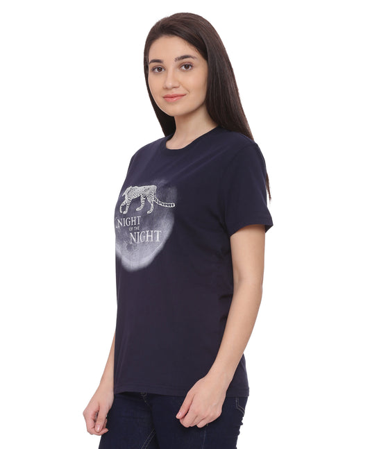 Wolfpack Women Navy Blue Printed T-Shirt Wolfpack