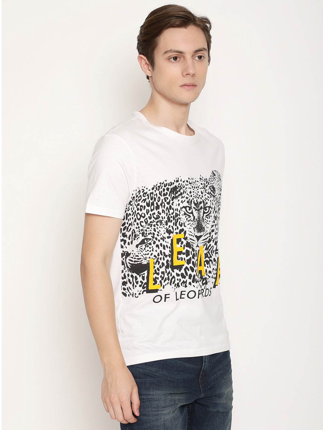 Leap Of Leopards White Printed Men T-Shirt Wolfpack