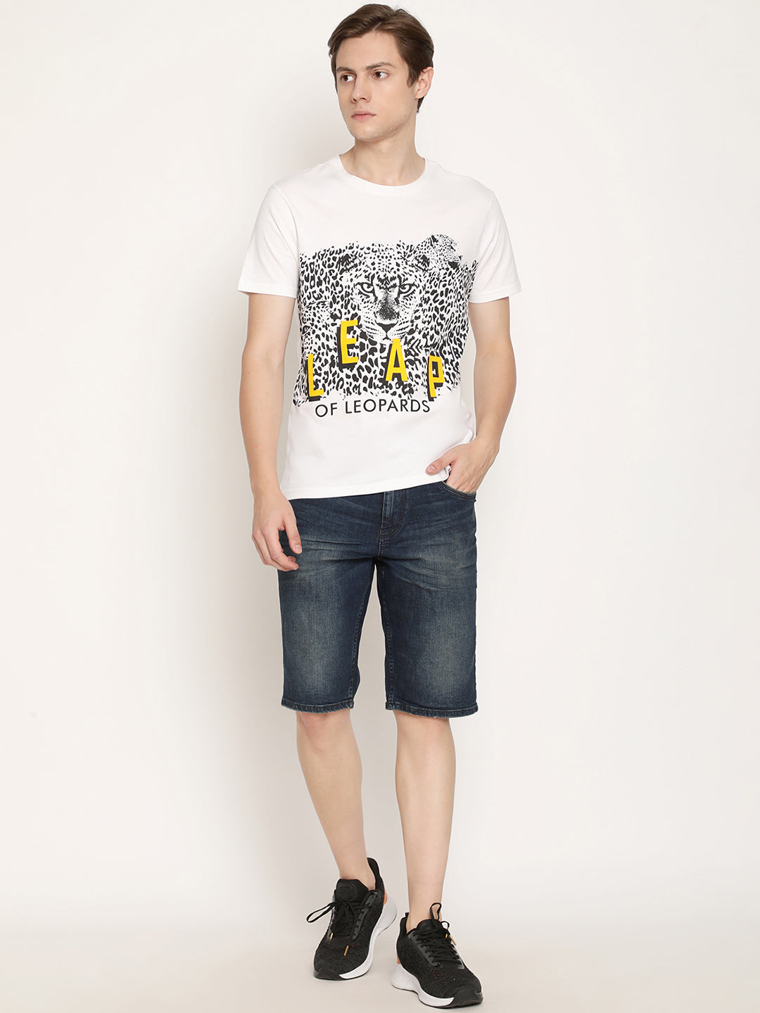 Leap Of Leopards White Printed Men T-Shirt Wolfpack