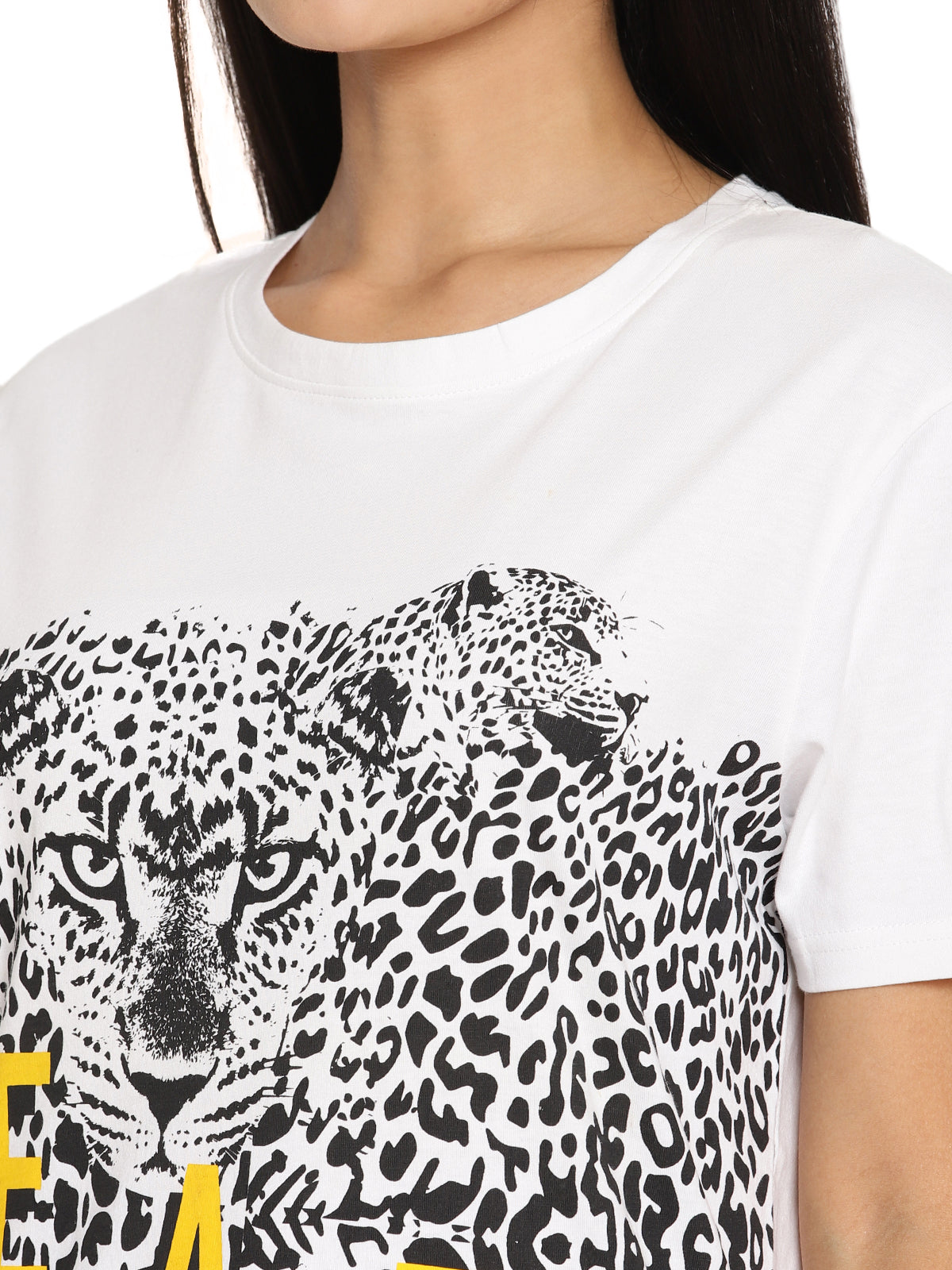 Wolfpack Leap Of Leopards White Printed Women T-Shirt Wolfpack