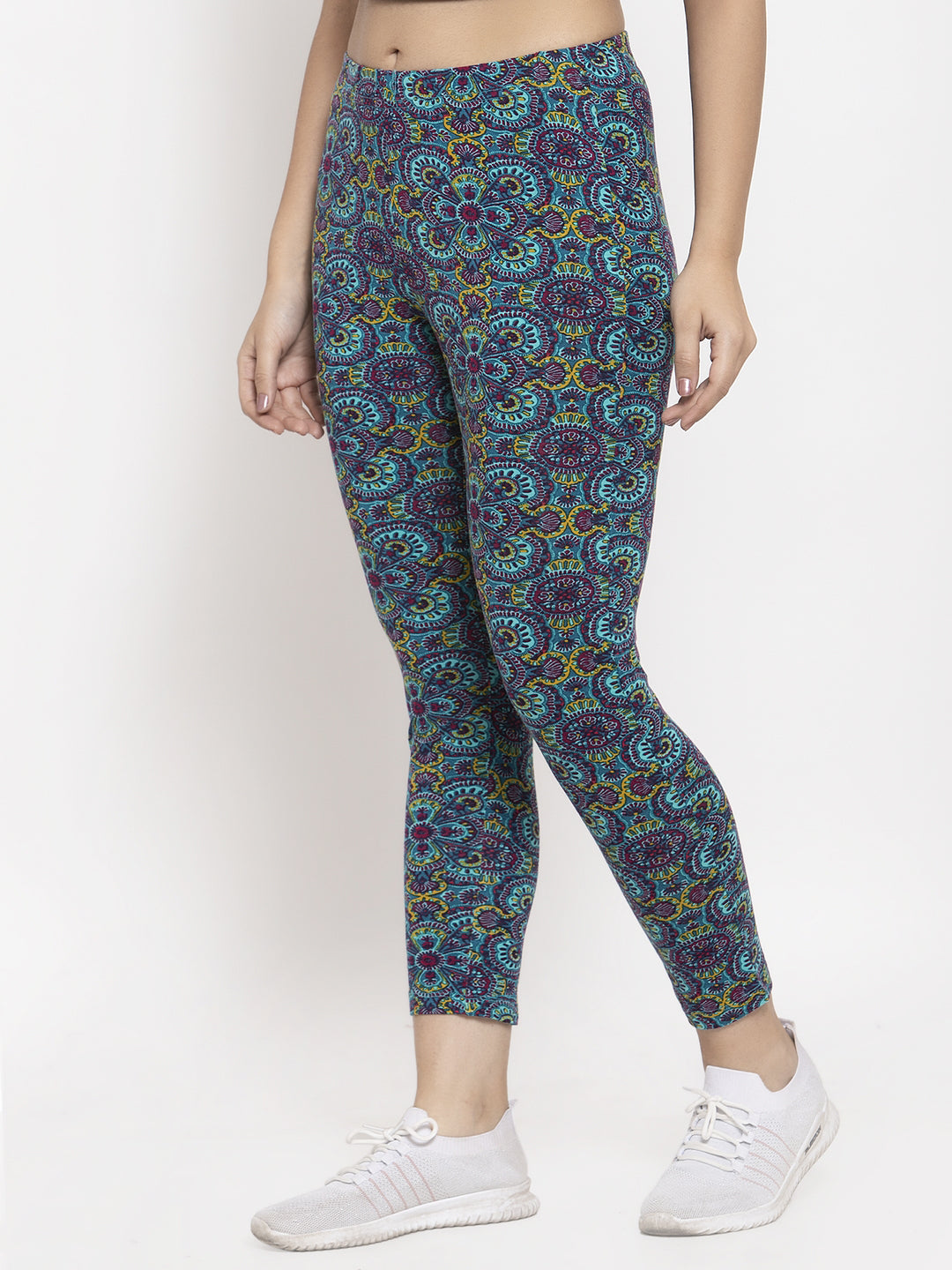 Wolfpack Women Blue Printed Ankle Length Leggings Wolfpack