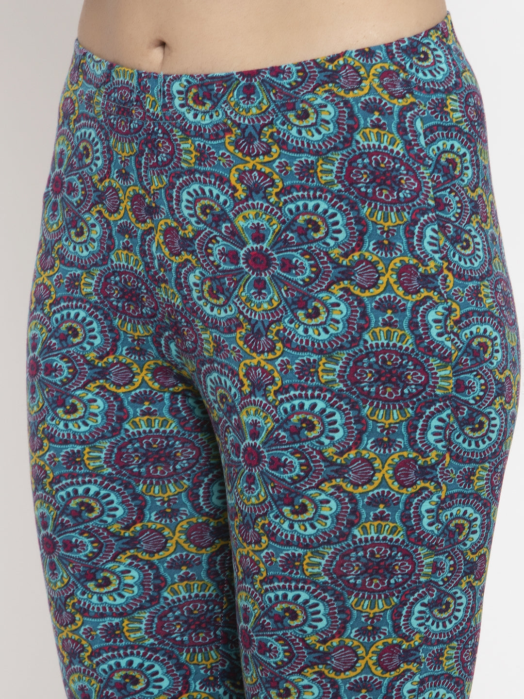 Wolfpack Women Blue Printed Ankle Length Leggings Wolfpack