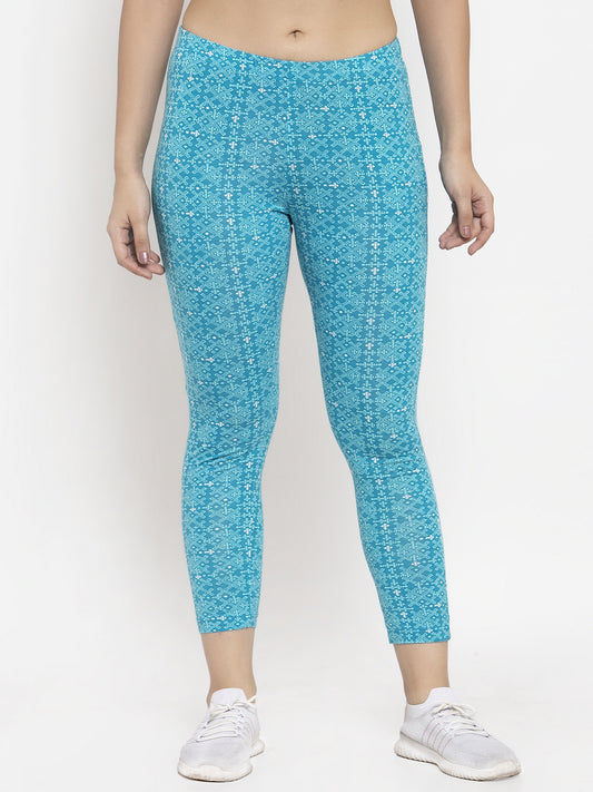 Wolfpack Women Light Blue Printed Ankle Length Leggings Wolfpack